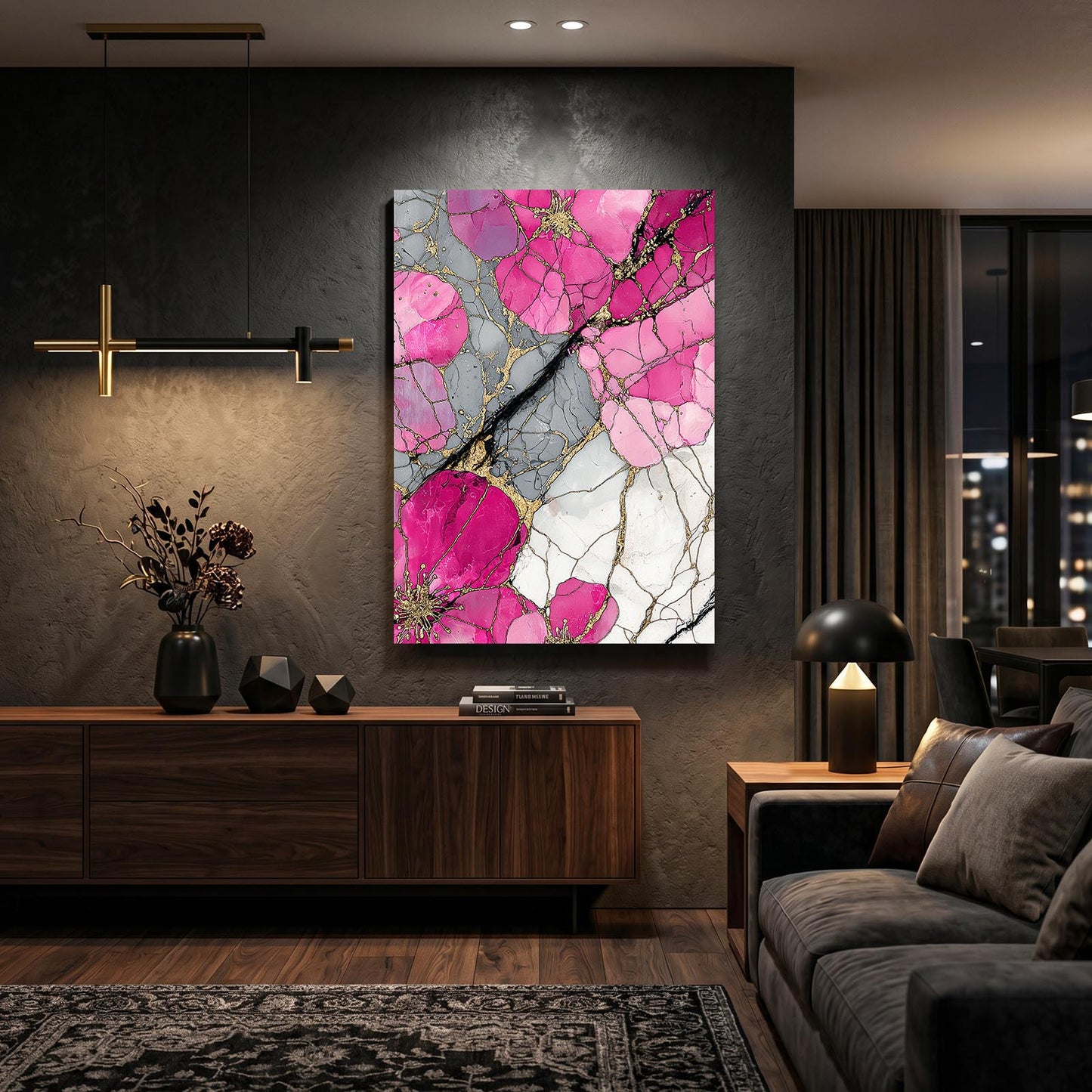 Rose Quartz Marble Cherry Blossom Wall Decor – styled in a furnished interior