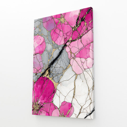 Rose Quartz Marble Cherry Blossom Wall Decor – angled canvas view on white background