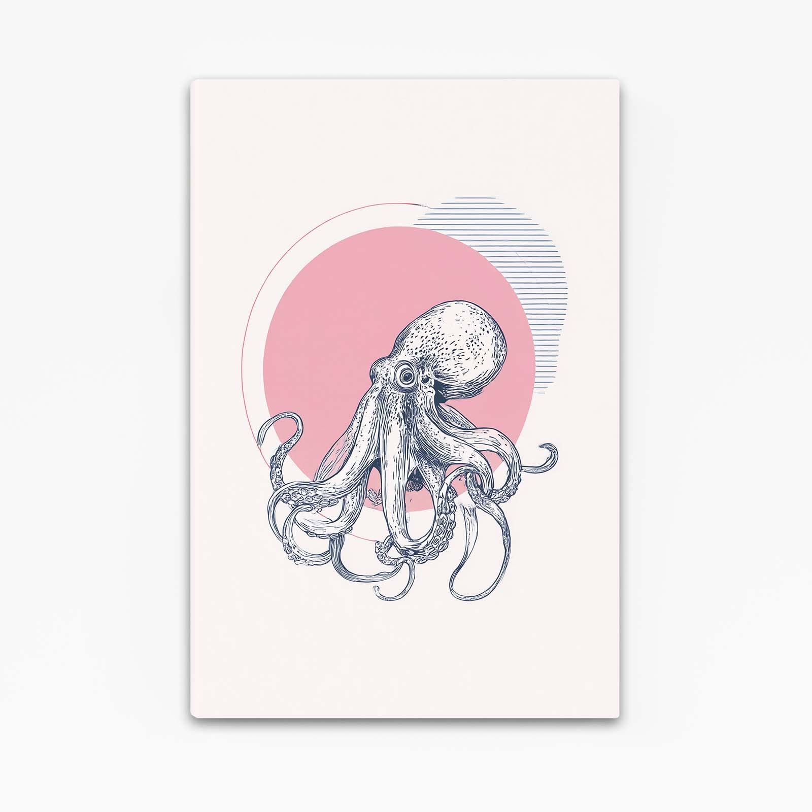 Rose Sun Sketch Octopus Canvas – angled canvas view on white background