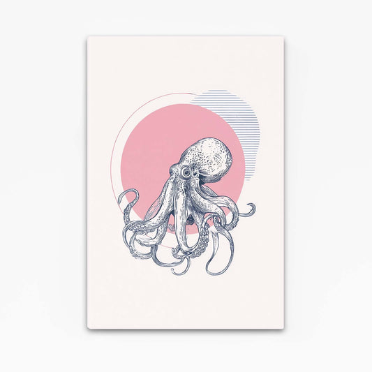 Rose Sun Sketch Octopus Canvas – angled canvas view on white background