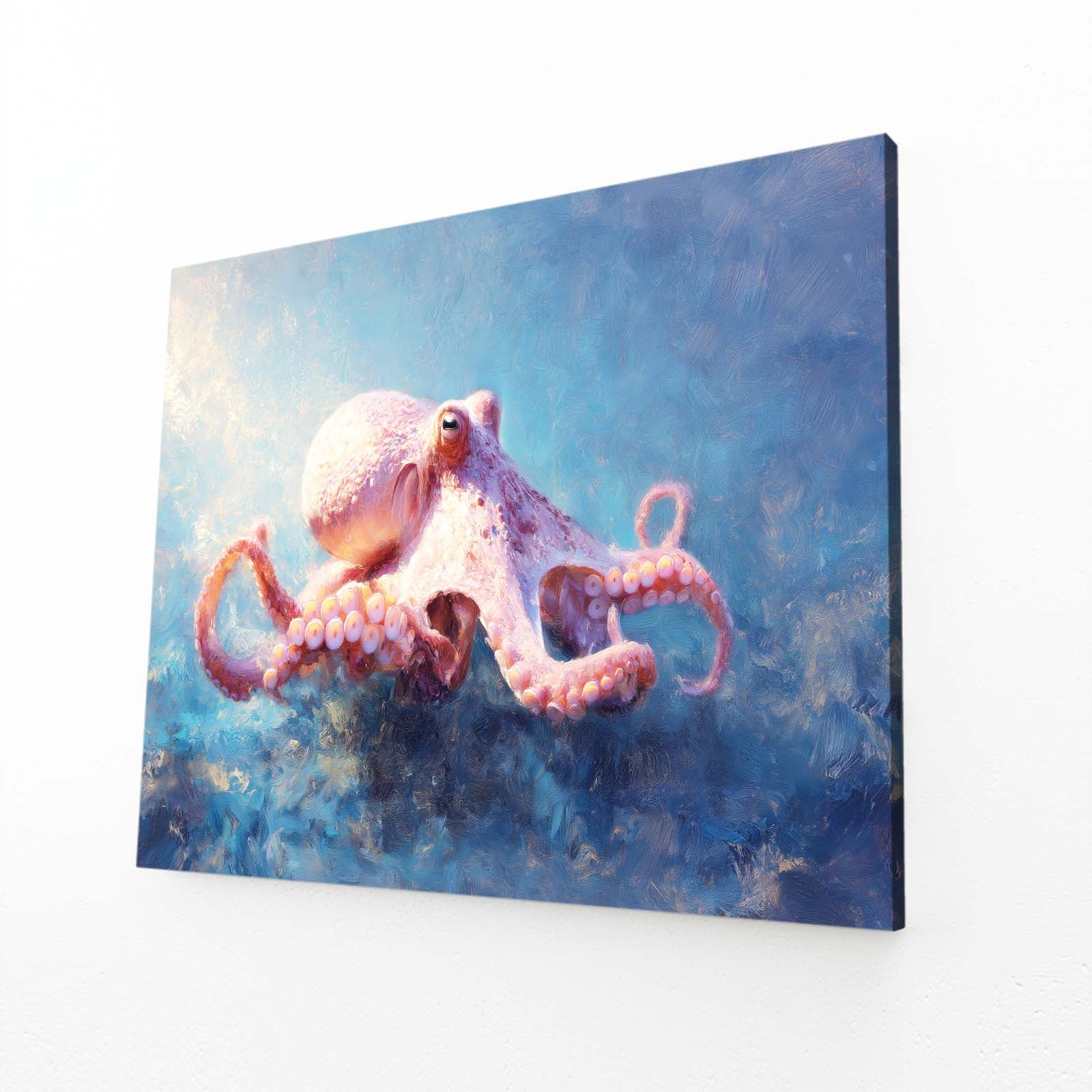Rosy Reef Glide Octopus Wall Art – angled canvas view on white background