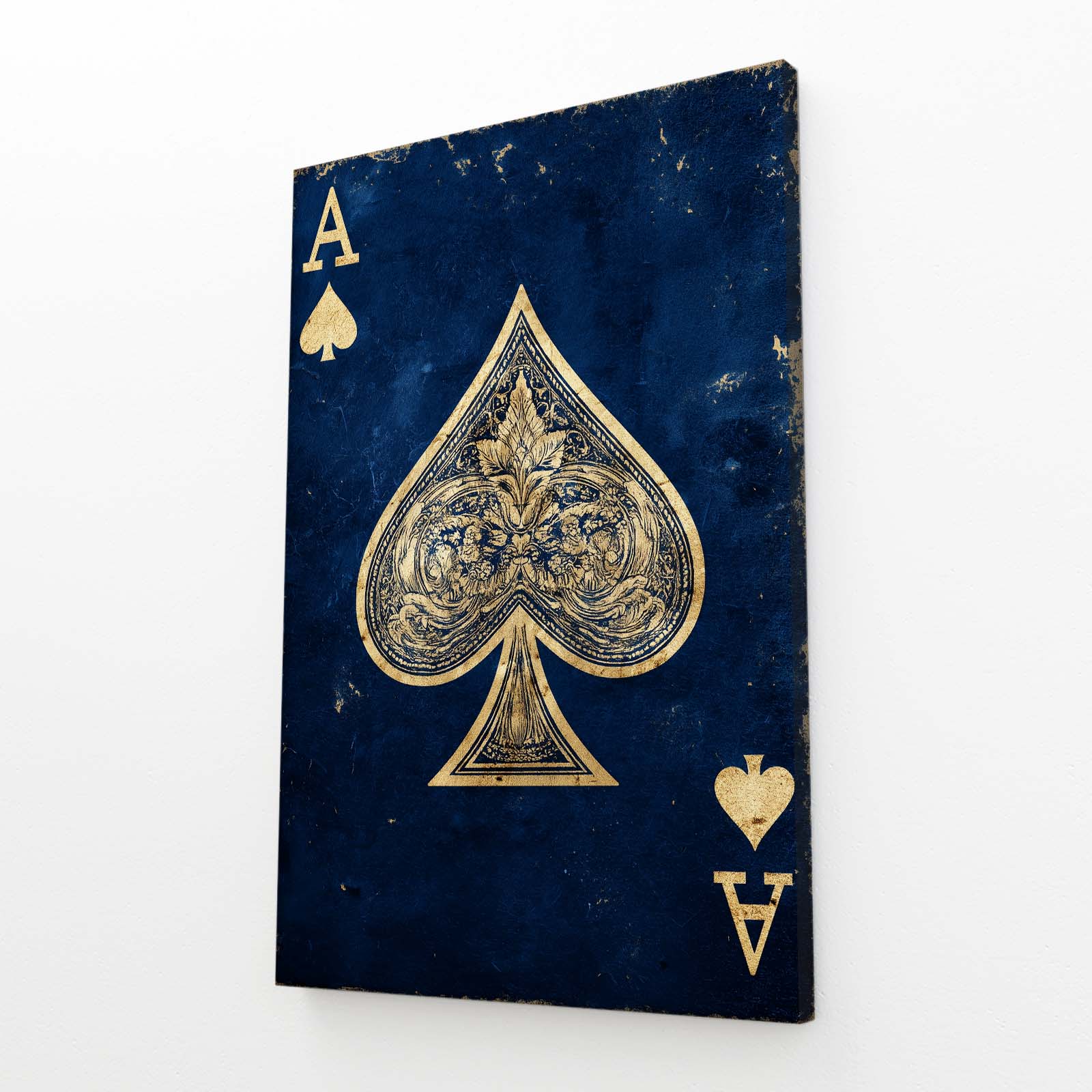 Royal Blue Ace Playing Card Wall Art – angled canvas view on white background