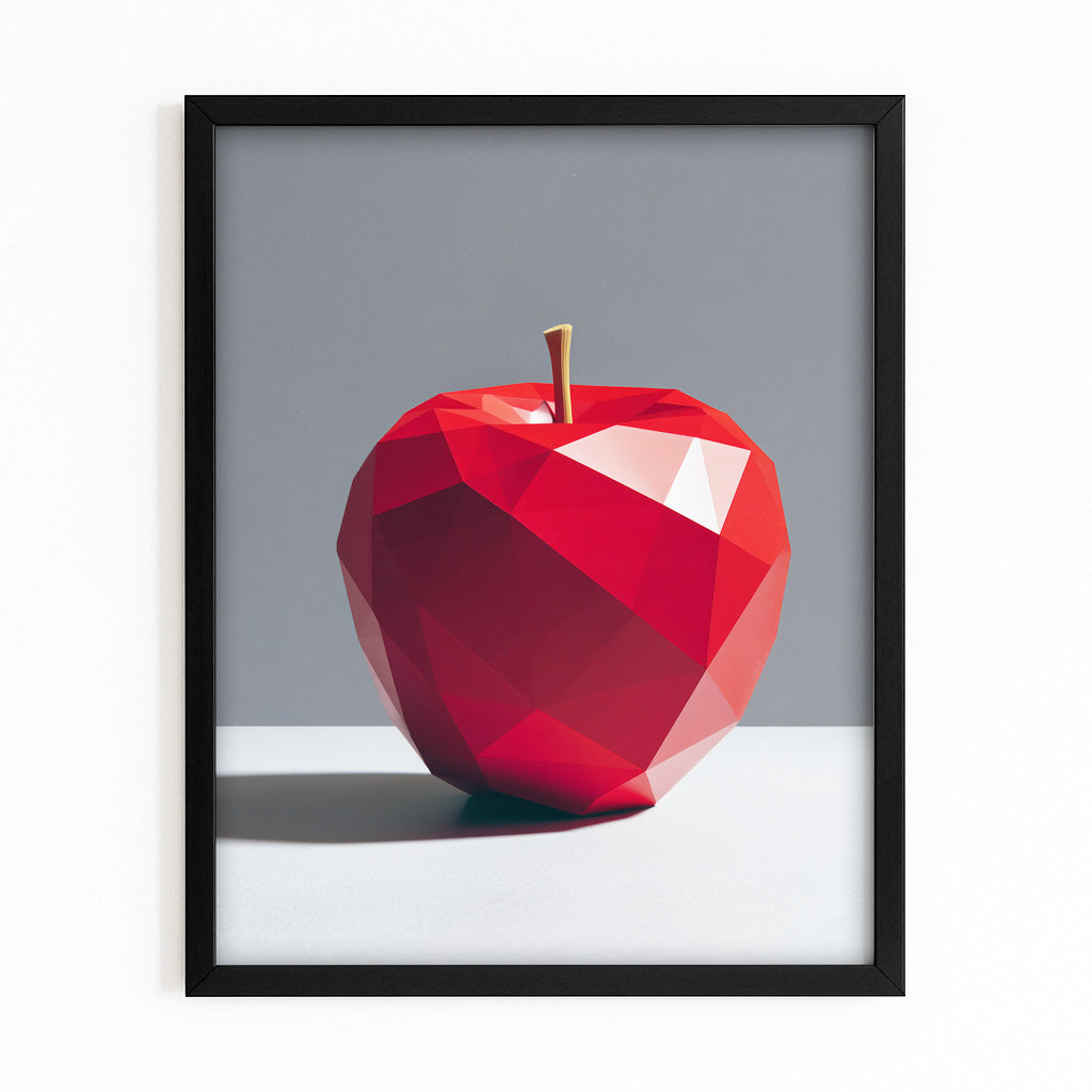 Ruby Low Poly Apple Canvas – with Premium Black frame on white background