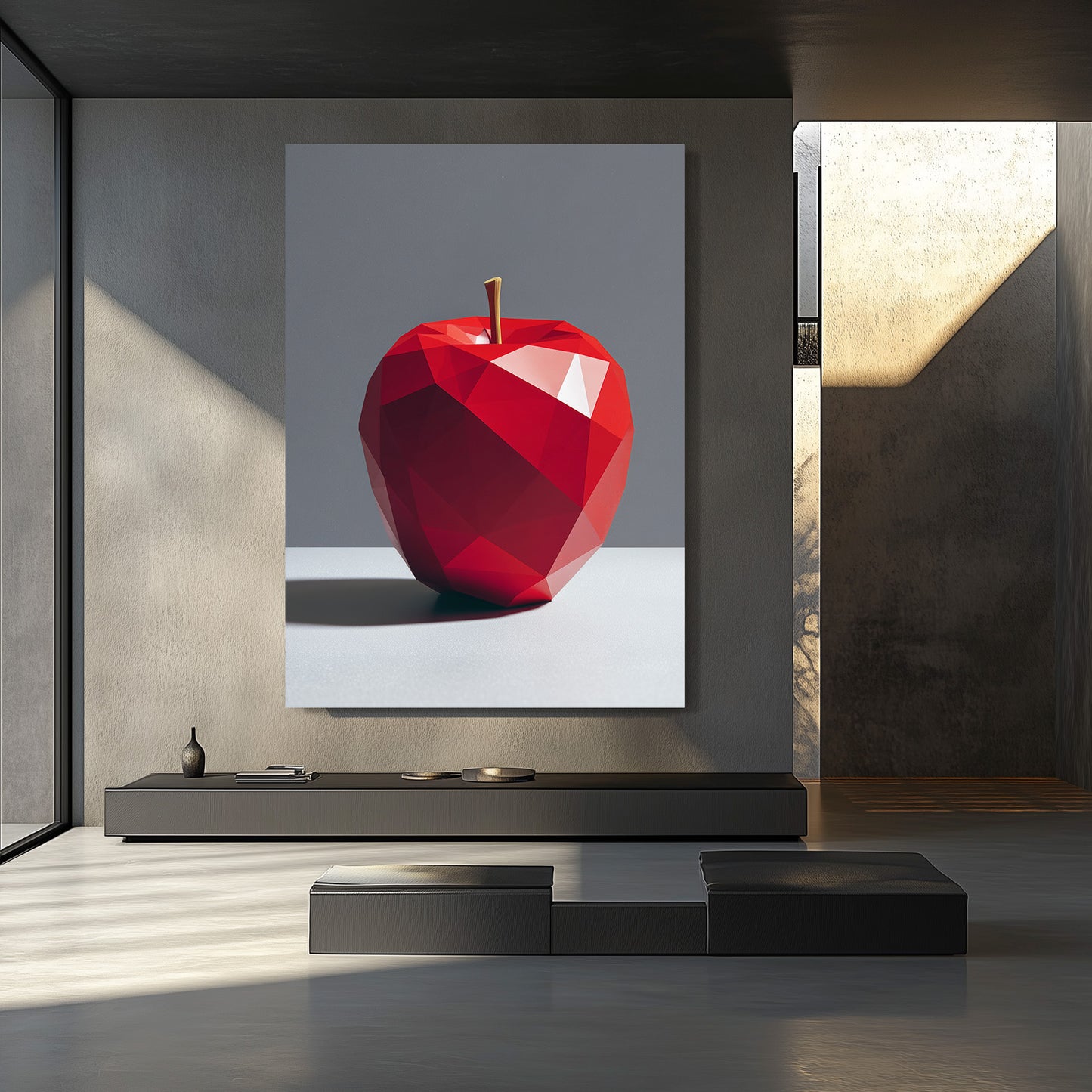 Ruby Low Poly Apple Canvas – styled in a furnished interior
