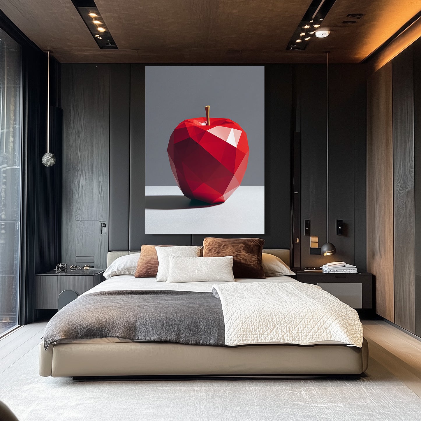 Ruby Low Poly Apple Canvas – styled in a furnished interior