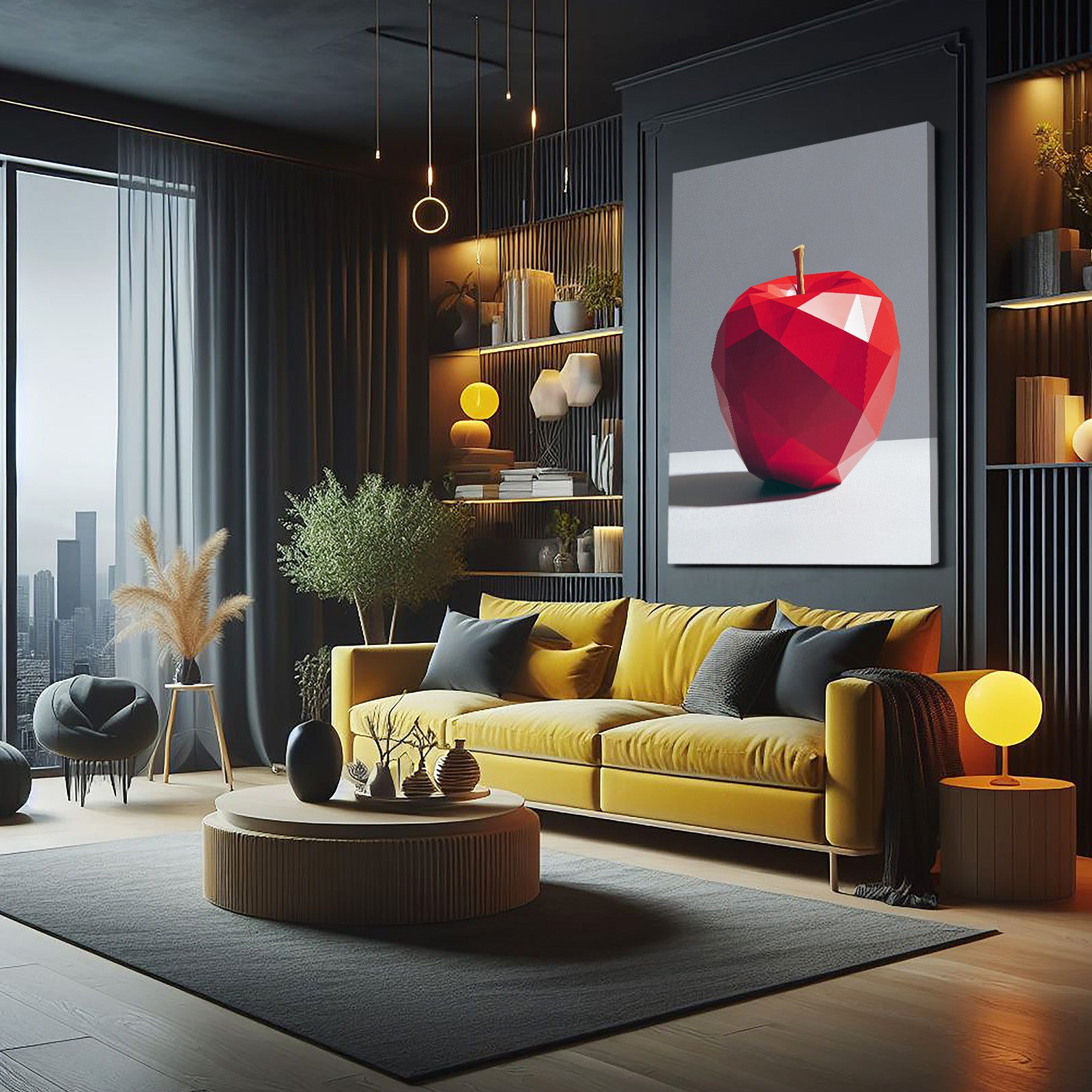 Ruby Low Poly Apple Canvas – styled in a furnished interior
