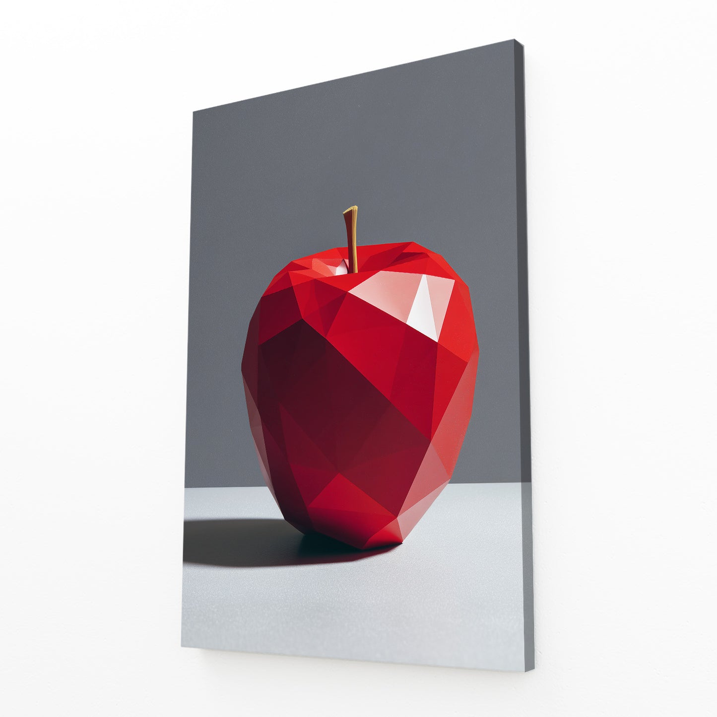 Ruby Low Poly Apple Canvas – angled canvas view on white background