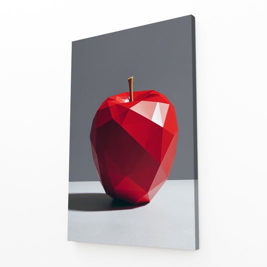 Ruby Low Poly Apple Canvas – angled canvas view on white background