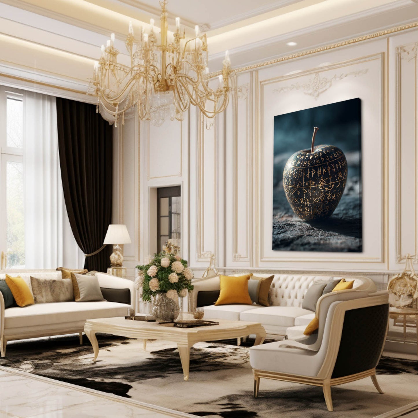 Rune Carved Stone Apple Wall Art – styled in a furnished interior