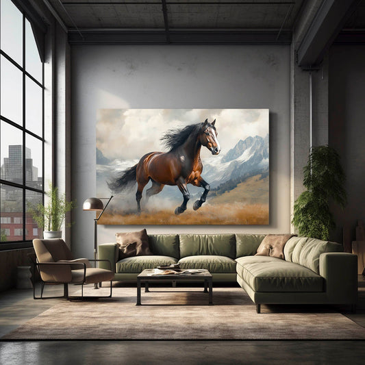 Running Horse Art – angled canvas view on white background