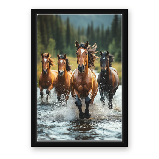 Running Horse Prints – with Premium Black wood frame
