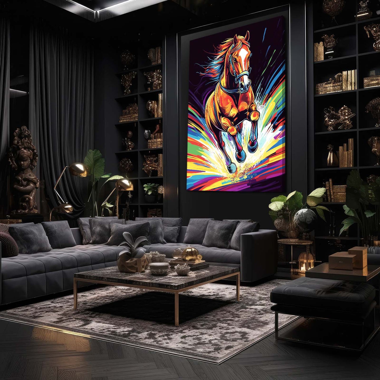 Running Horse Wall Art – angled canvas view on white background