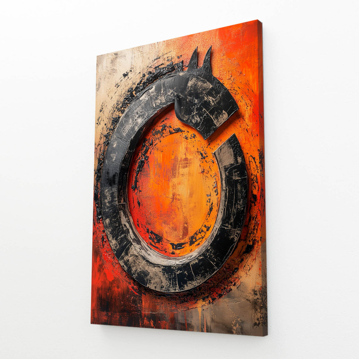 Rust Circle Emblem Horse Art — abstract canvas print, angled canvas view on white background
