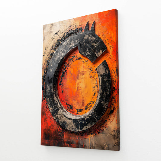 Rust Circle Emblem Horse Art — abstract canvas print, angled canvas view on white background
