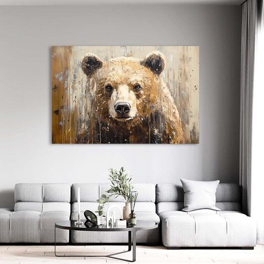 Rustic Bear Wall Art — abstract canvas print in orange tones, view 3
