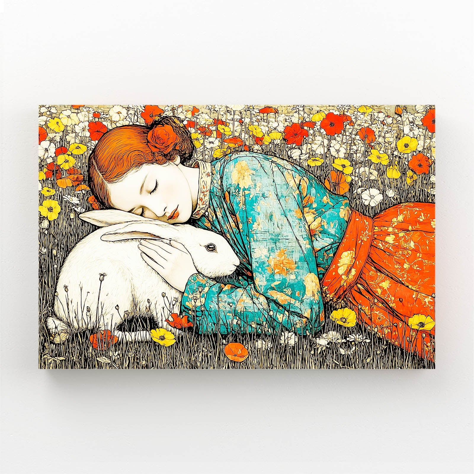 Rustic Bunny Art – angled canvas view on white background