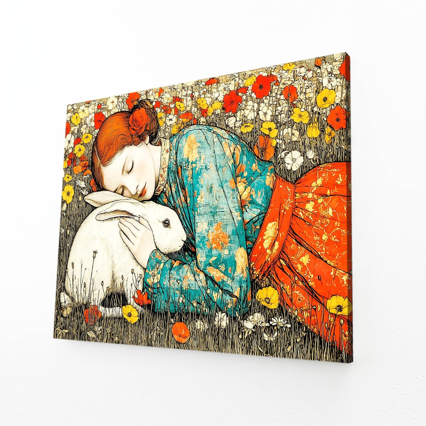 Rustic Bunny Art – angled canvas view on white background