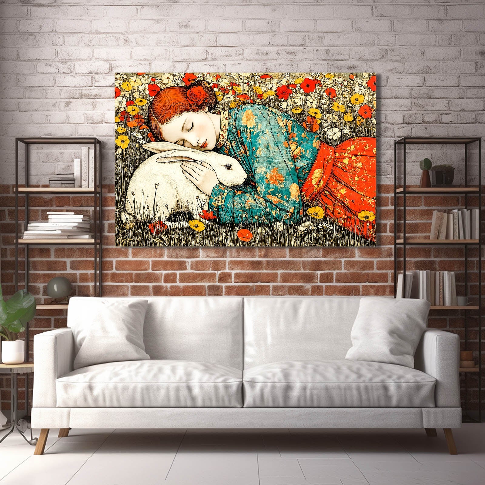 Rustic Bunny Art – angled canvas view on white background