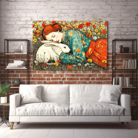 Rustic Bunny Art – angled canvas view on white background