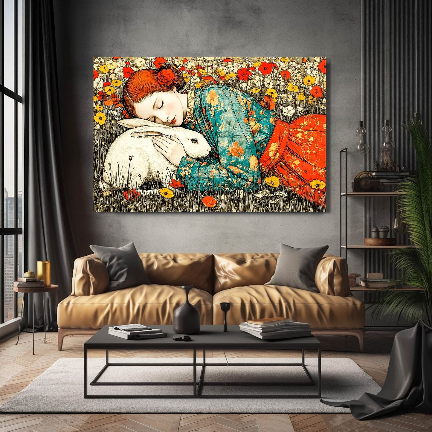Rustic Bunny Art – angled canvas view on white background