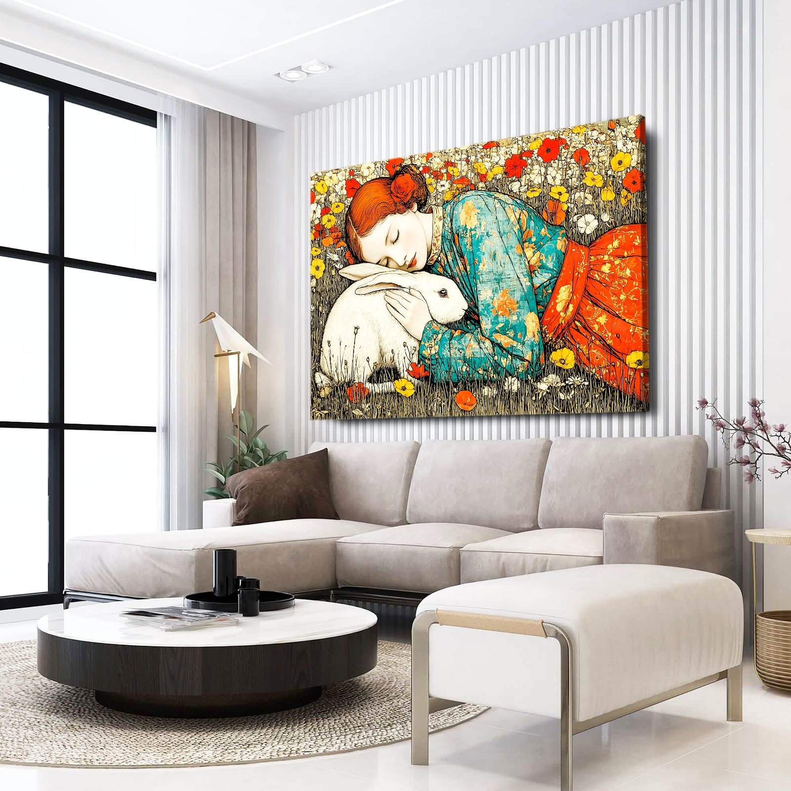 Rustic Bunny Art – angled canvas view on white background
