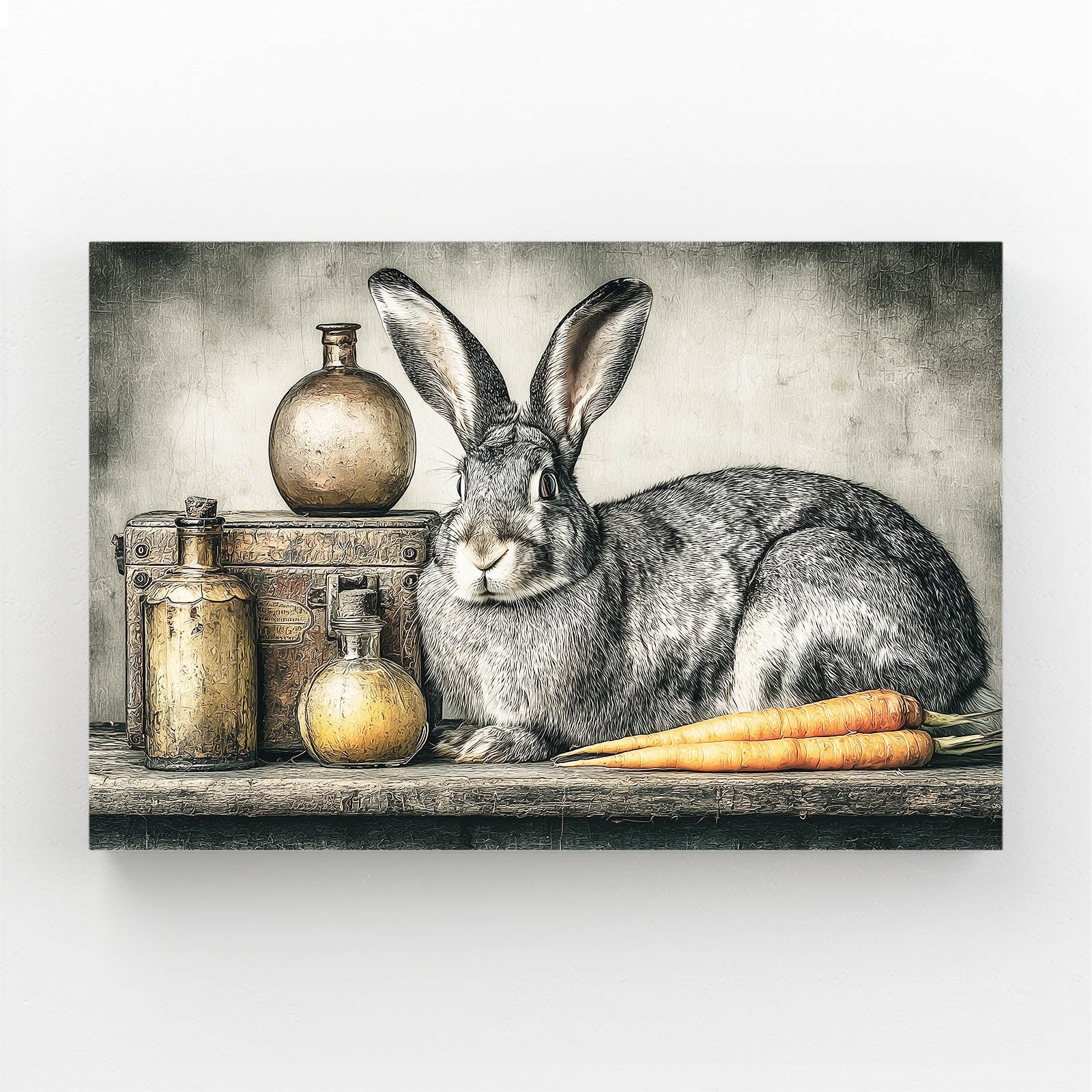Rustic Bunny Prints – angled canvas view on white background