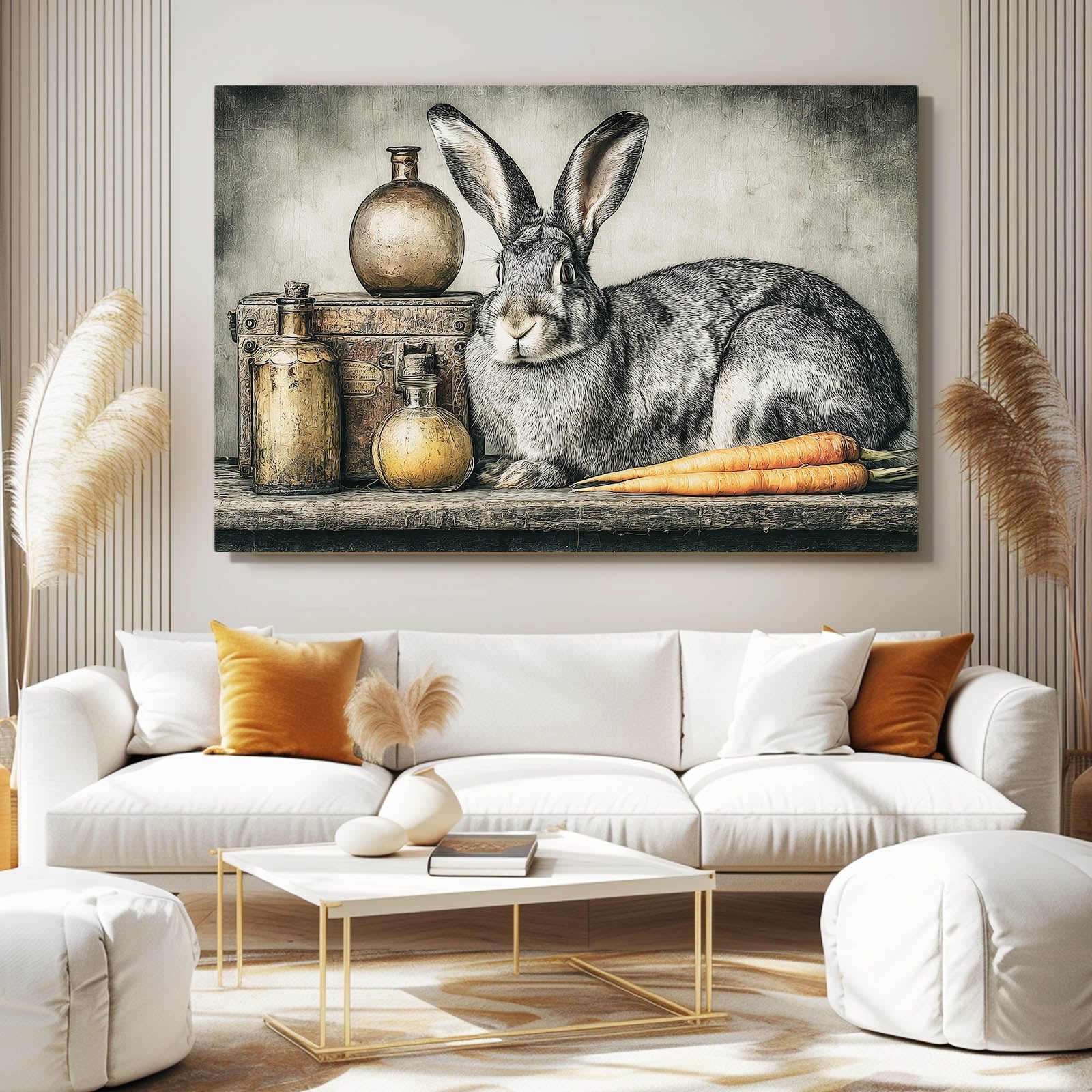 Rustic Bunny Prints – angled canvas view on white background
