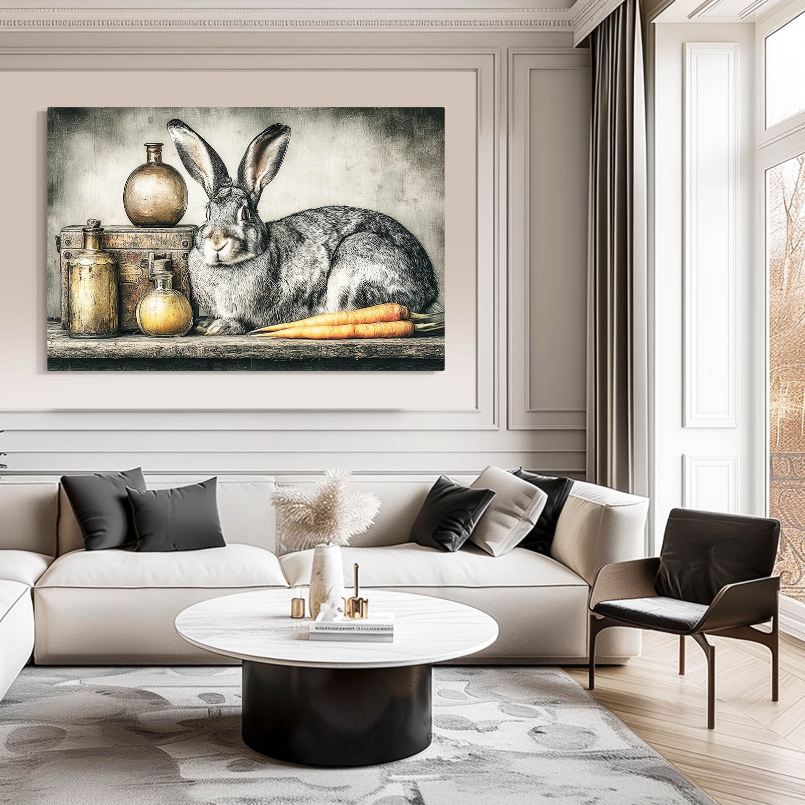 Rustic Bunny Prints – angled canvas view on white background