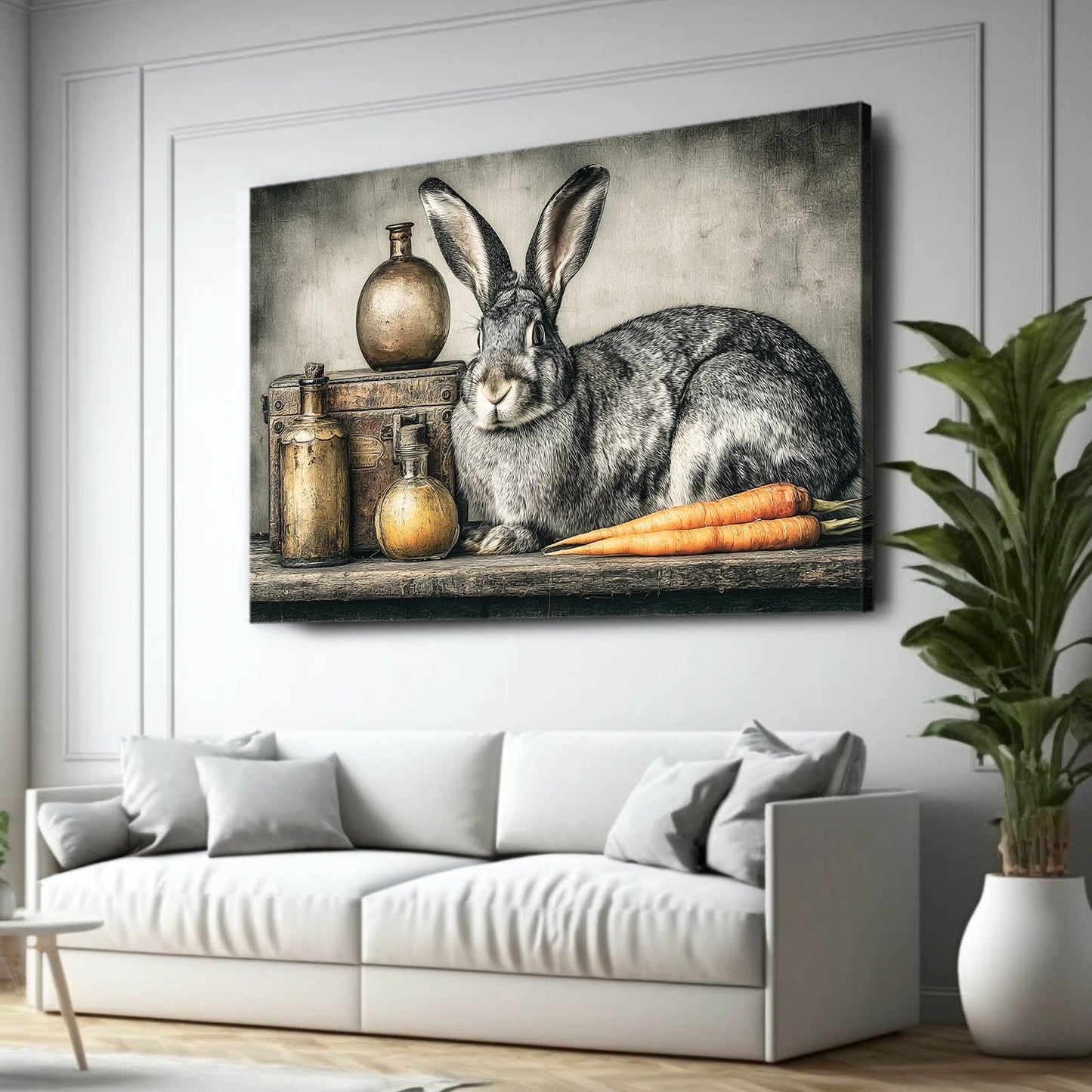 Rustic Bunny Prints – angled canvas view on white background