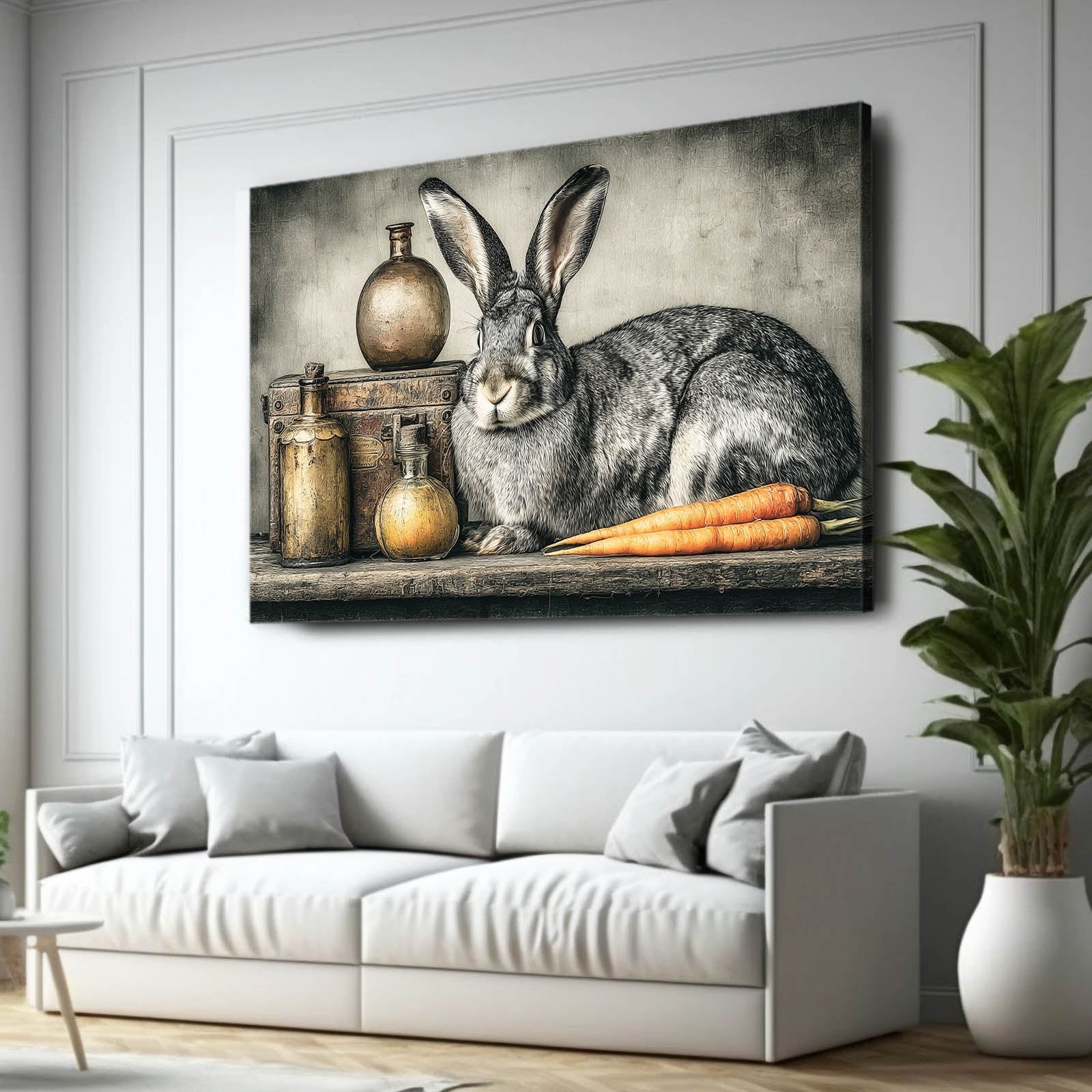 Rustic Bunny Prints – angled canvas view on white background