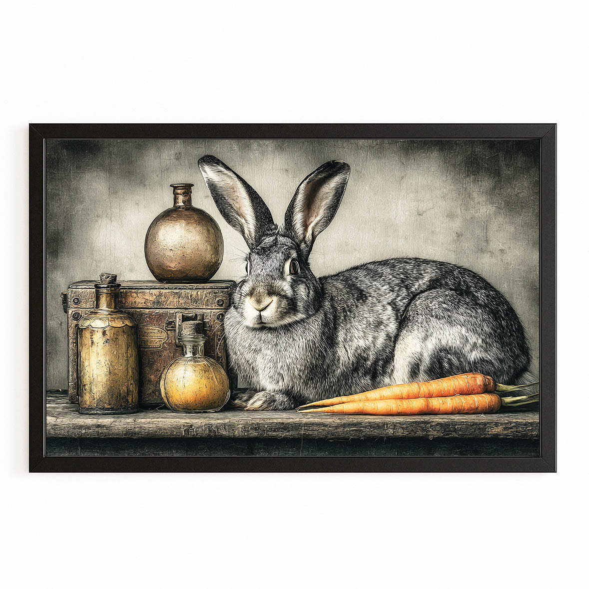 Rustic Bunny Prints – with Premium Black frame on white background