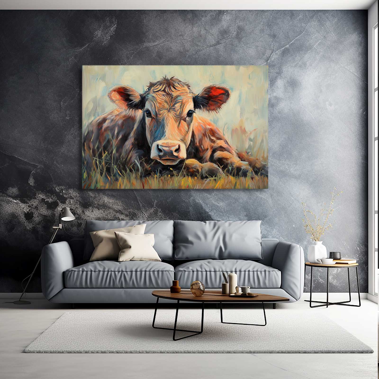 Rustic Cow Prints – angled canvas view on white background
