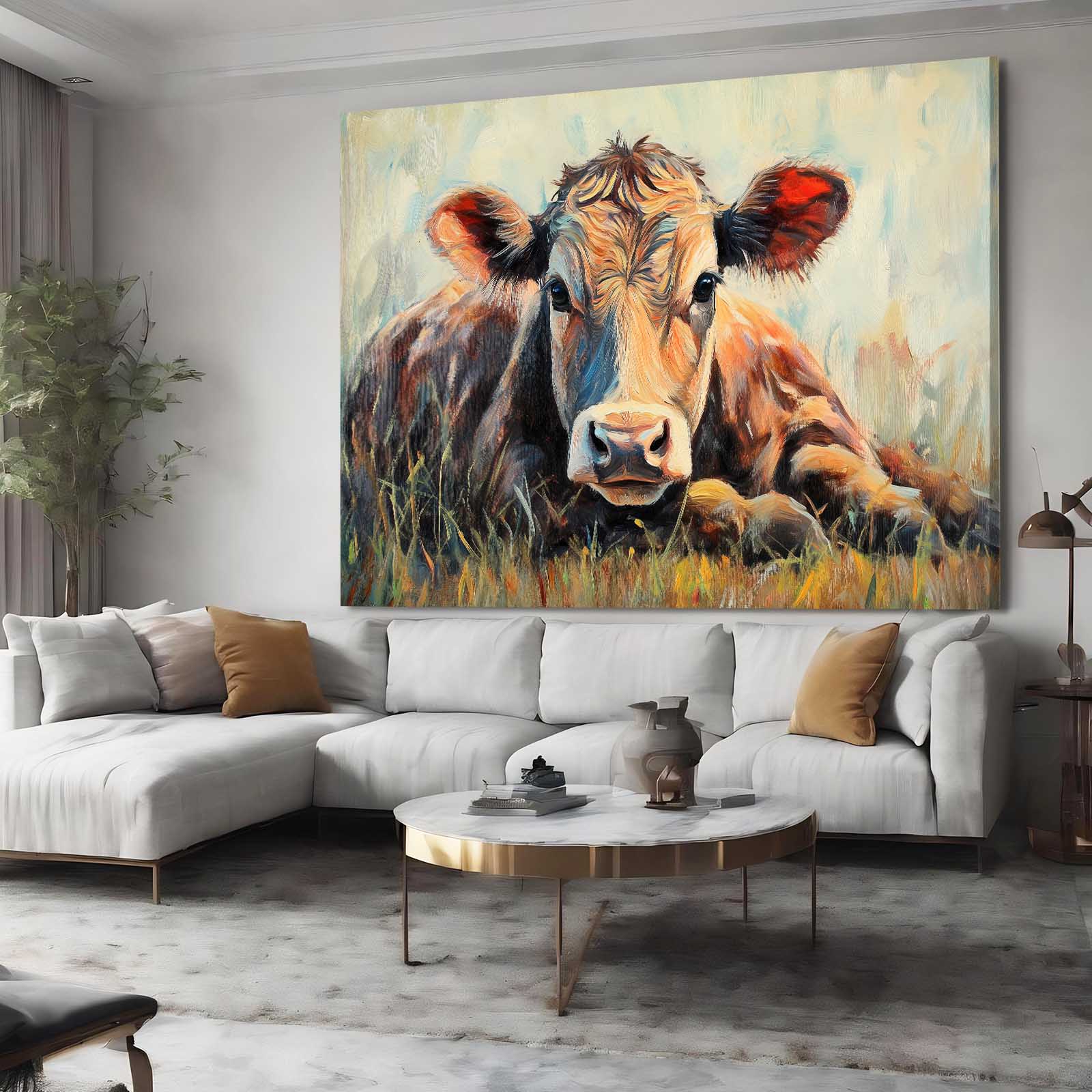 Rustic Cow Prints – angled canvas view on white background