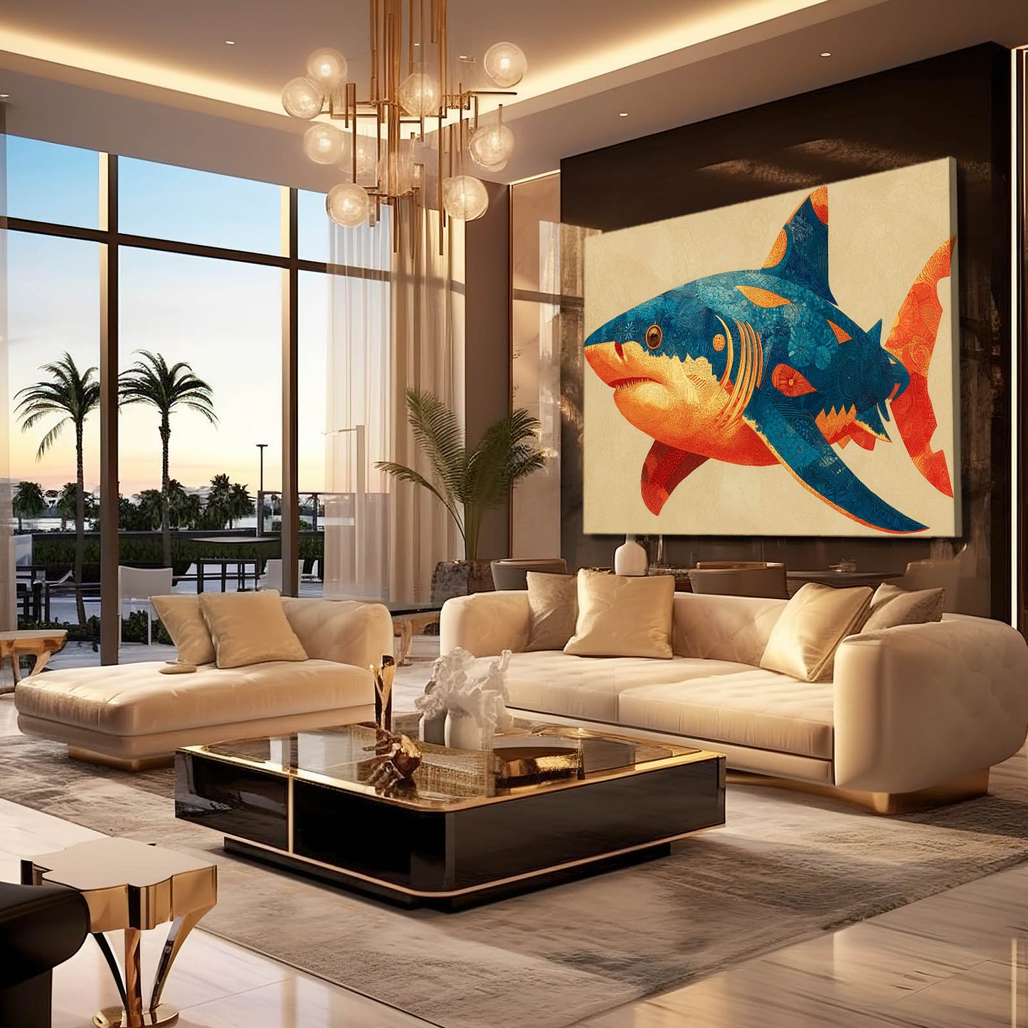 Rustic Folk Shark Wall Decor – styled in a furnished interior