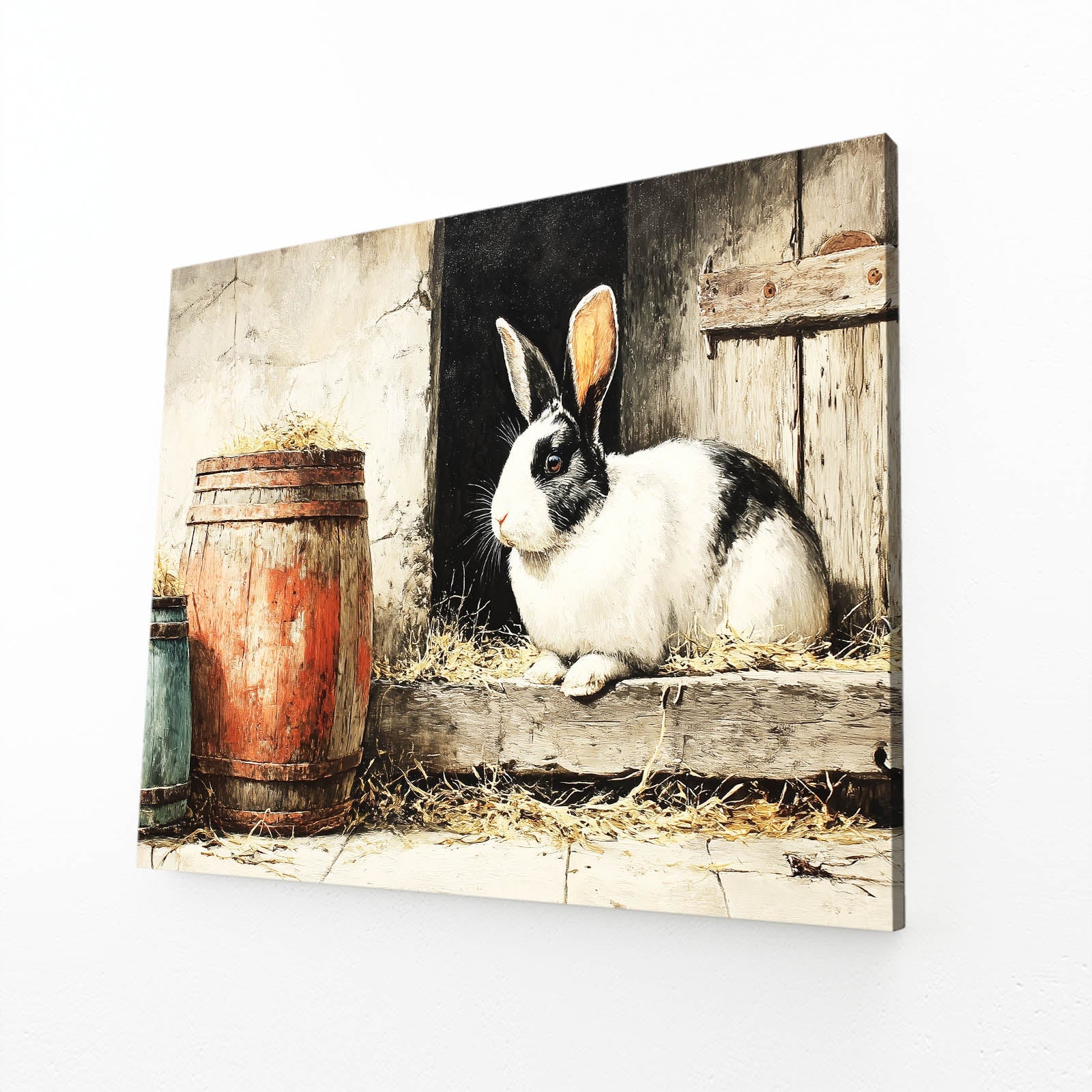 Rustic Rabbit Art – angled canvas view on white background