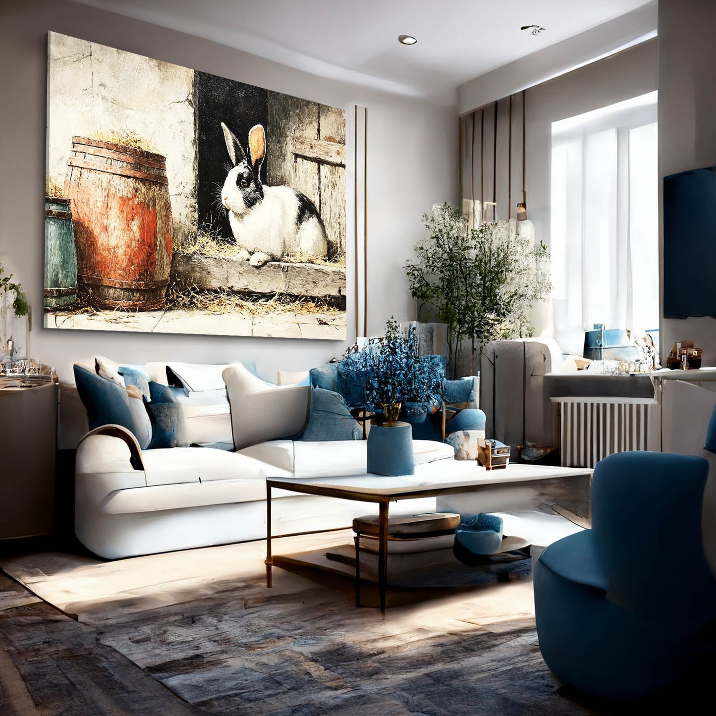 Rustic Rabbit Art – angled canvas view on white background