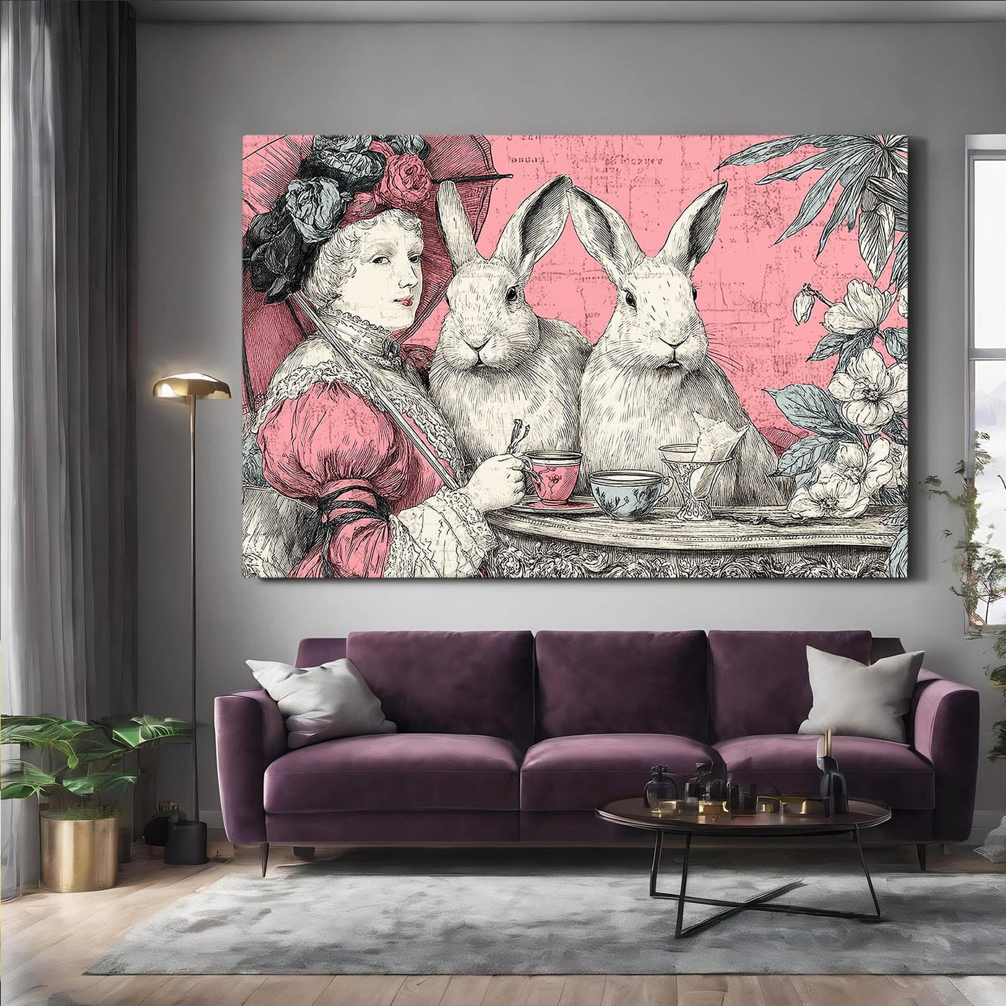 Rustic Rabbit Canvas Art – angled canvas view on white background