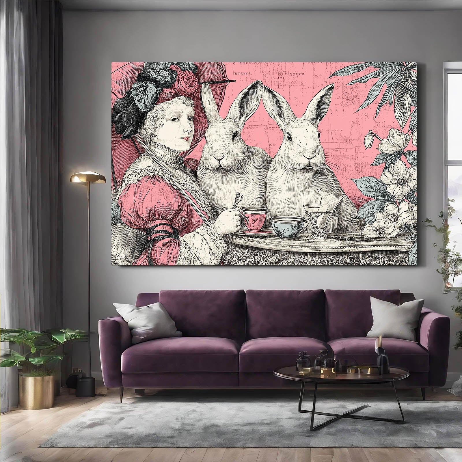 Rustic Rabbit Canvas Art – angled canvas view on white background