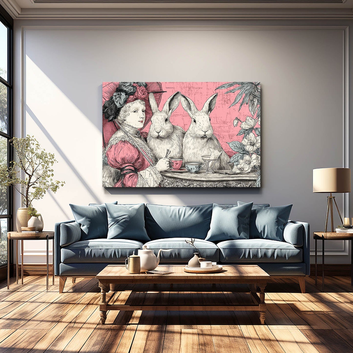 Rustic Rabbit Canvas Art – angled canvas view on white background