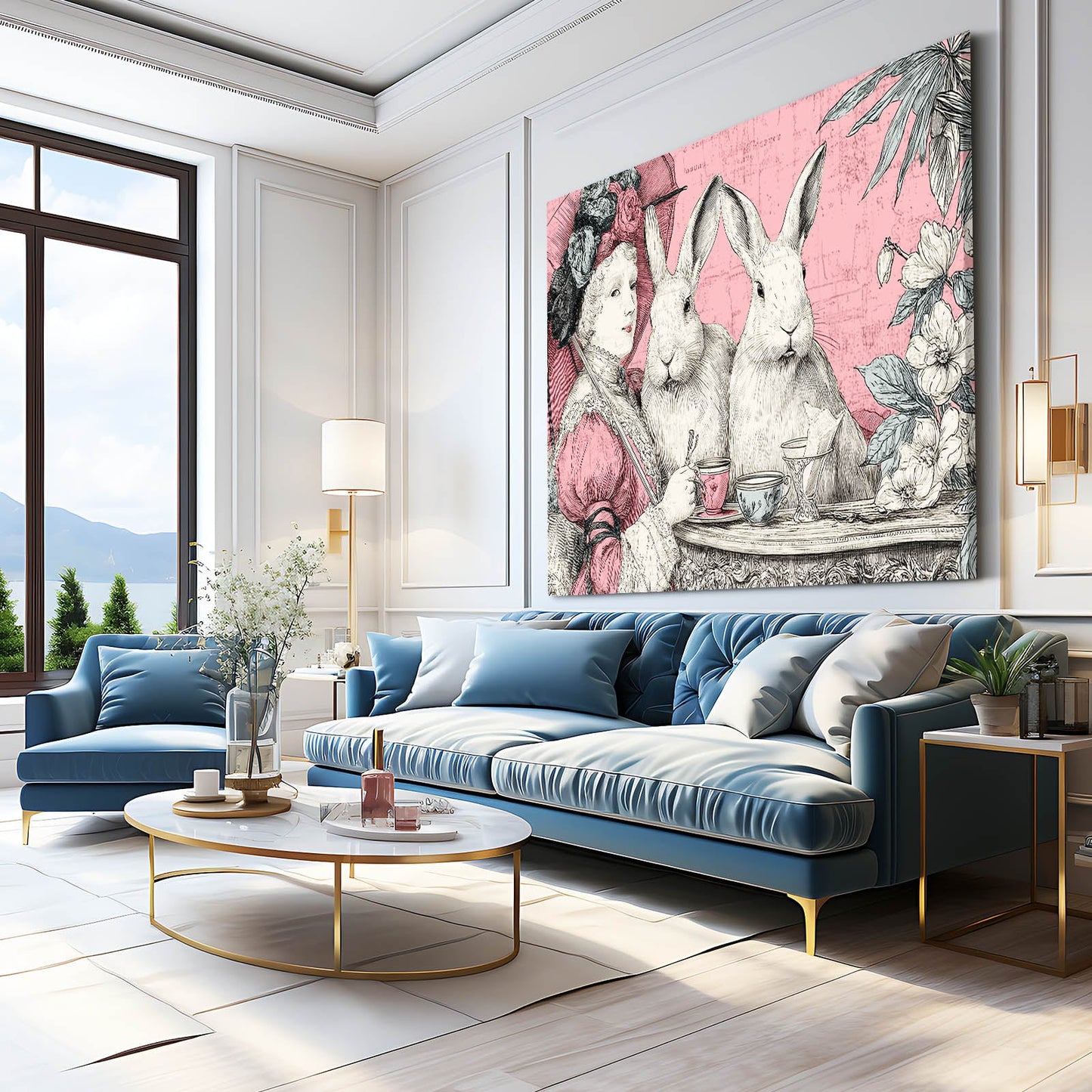 Rustic Rabbit Canvas Art – angled canvas view on white background