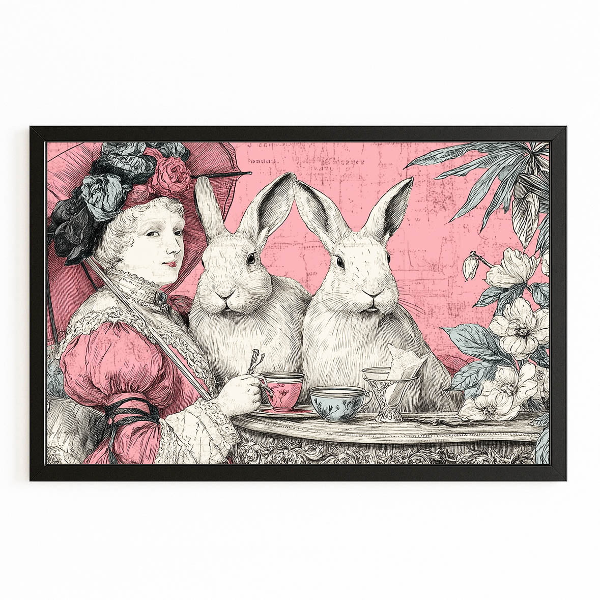 Rustic Rabbit Canvas Art – with Premium Black frame on white background