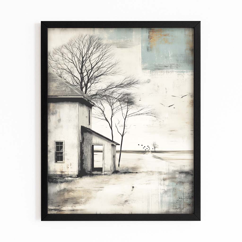 Rustic Tree Farmhouse Farmhouse Wall Art – with Premium Black frame on white background