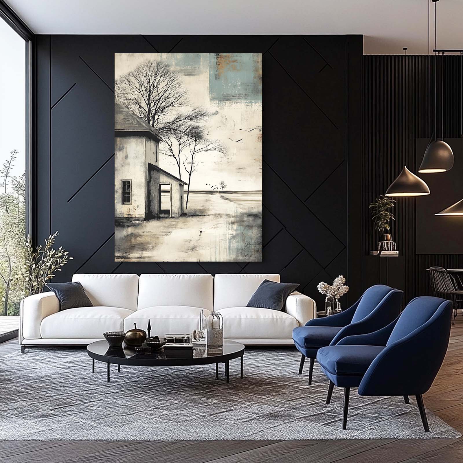 Rustic Tree Farmhouse Farmhouse Wall Art – styled in a furnished interior