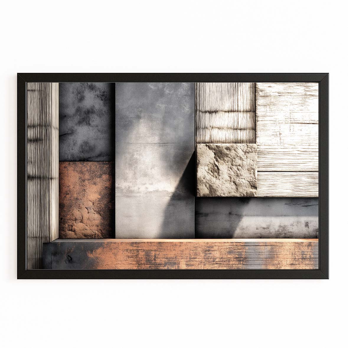 Rustic Wood Abstract Farmhouse Prints – with Premium Black frame on white background