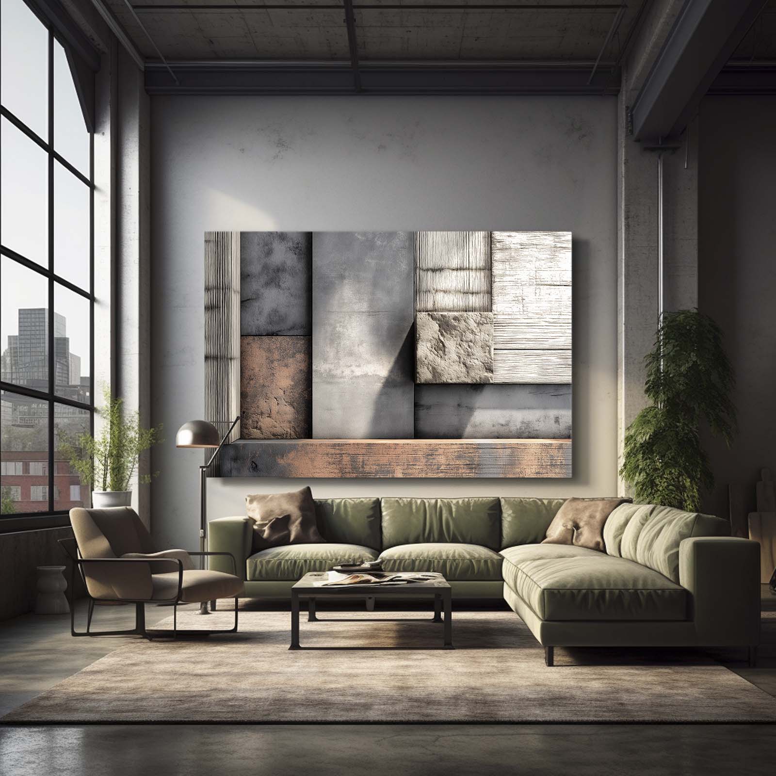 Rustic Wood Abstract Farmhouse Prints – styled in a furnished interior