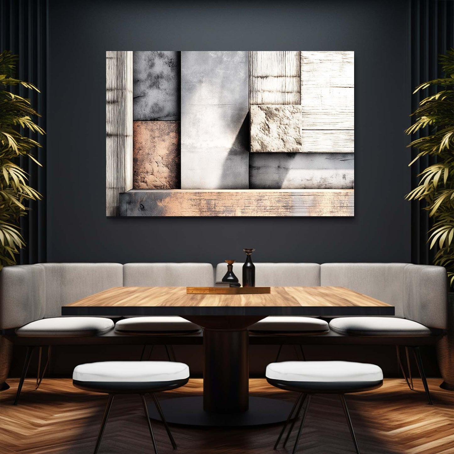 Rustic Wood Abstract Farmhouse Prints – styled in a furnished interior