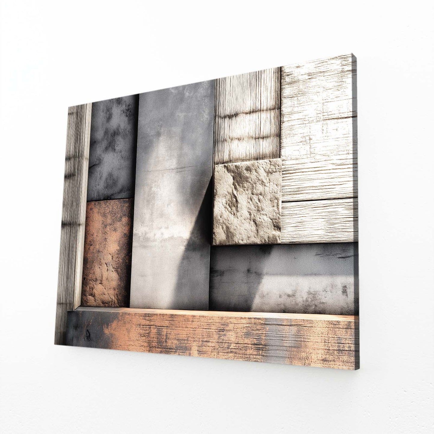 Rustic Wood Abstract Farmhouse Prints – angled canvas view on white background
