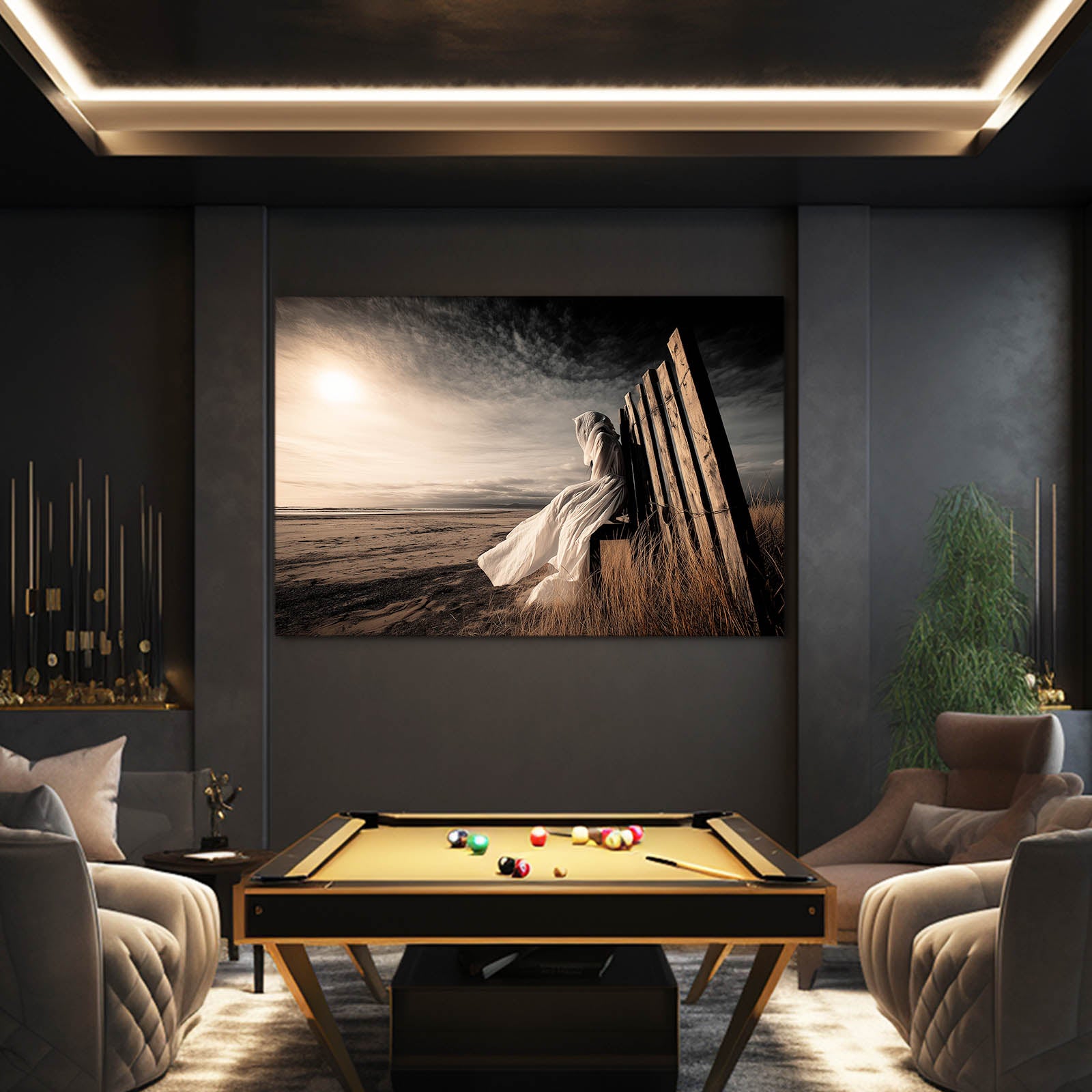 Rustic Wood Field Portrait Photography Wall Decor – styled in a furnished interior