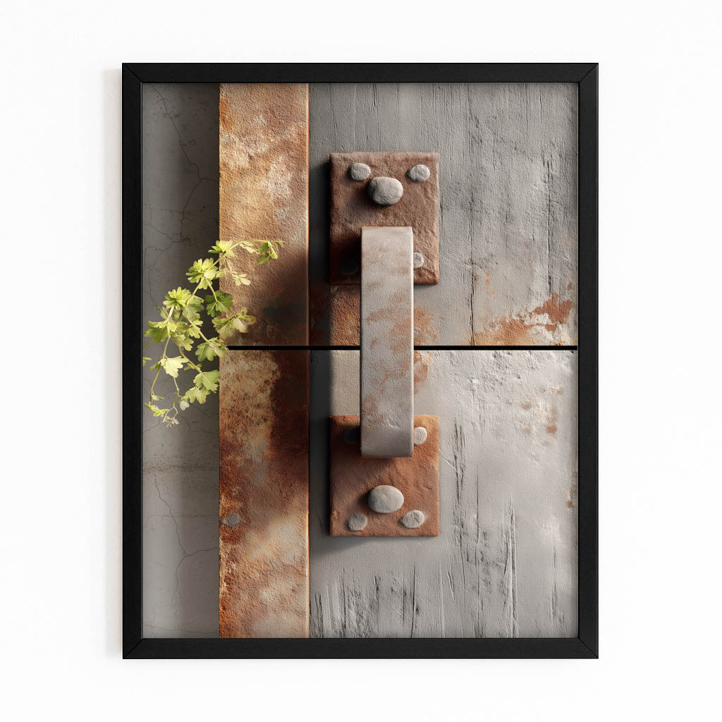 Rustic Wood Plant Farmhouse Wall Art – with Premium Black frame on white background