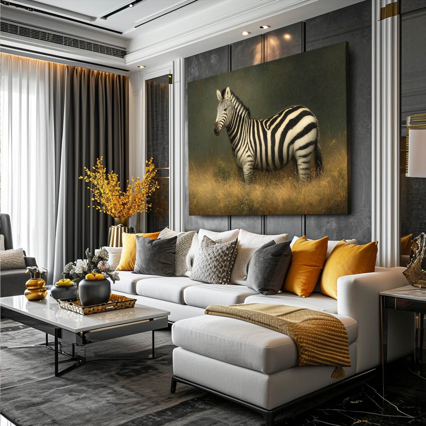 Rustic Zebra Art – styled in a furnished interior